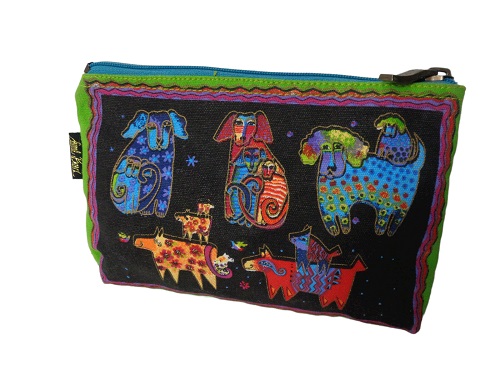 Laurel Burch Dogs Cosmetic Bag - Green/Blue/Red/Gold | Stylish And Whimsical Burch Bag | My Bag Club